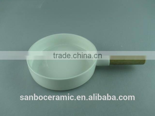 White Ceramic Fry Pan, Cookware Set, Frying Pan with Wooden Handle