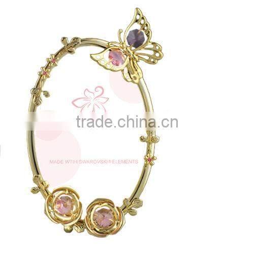 24K gold plated Oval 4x6" Photo Frame with butterfly with crystals from swarovski
