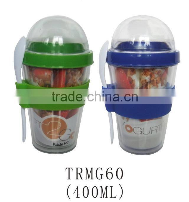 Plastic 400ml custom logo food grade ice cream cup with dome lid and spoon