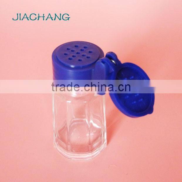tiny vial glass table condiment holder with plastic hole dispenser lid