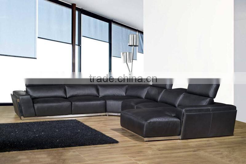 JR8031 elegant chic contemporary grey cow leather L shape living room luxury soft down cushion sofa