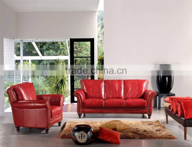 luxury neo classic burgundy genuine cow leather antique American style salon sectional chesterfield sofa set retro furniture