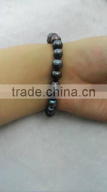 Grade AA 8-9mm round black freshwater pearl bracelet
