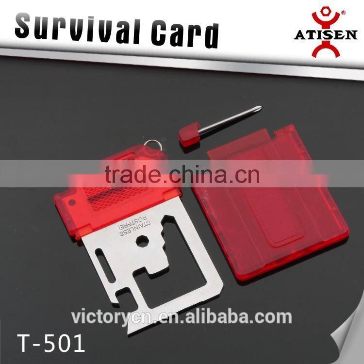 Red stainless multi function survival card,pocket outdoor tool