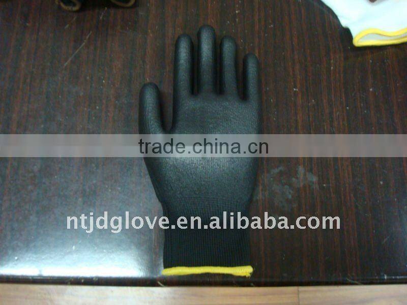 PU gloves . 13-Gauge Black Nylon Knit Shell with Black PU Coated gloves.