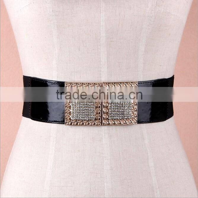 Wholesale luxury rhinestone paved ring type alloy buckle wide PU waist belt