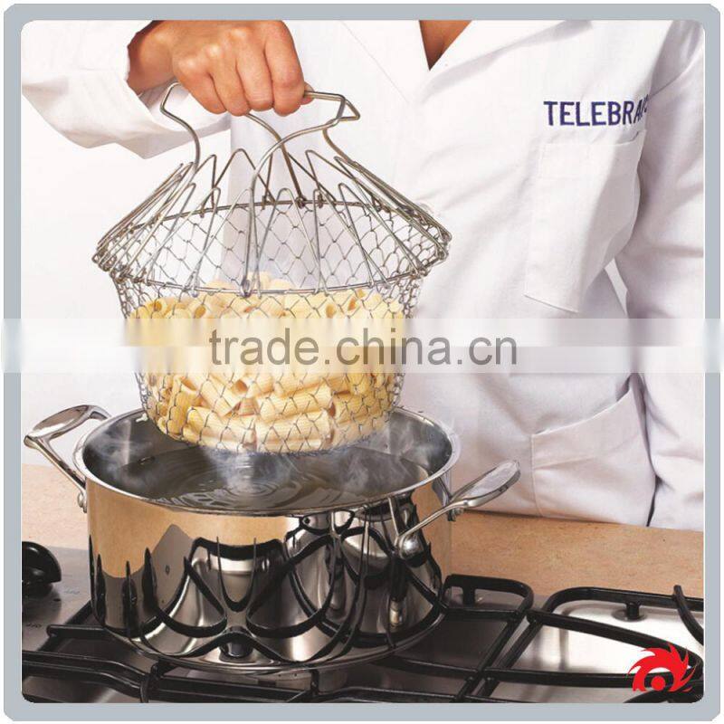 Kitchen Cooking Hand-held /Chef Basket/Foldable Stainless Steel Wire Chef Basket