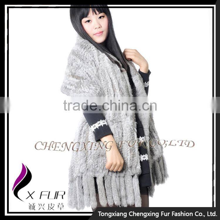CX-B-01D 2016 Wholesale Stock Knitted Pocket Scarf Rabbit Fur Lady Fur Shawl