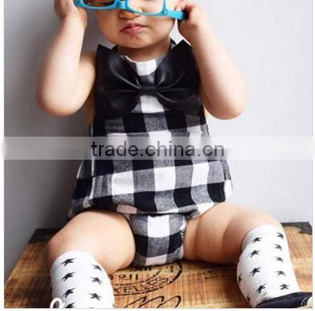 2017 wholesale newborn infant clothing lovely bowknot plaid cotton custom baby girl romper