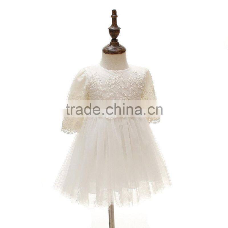 Wholesale Hot sale cheap summer dress 2017 baby clothing lace kids white long sleeve tulle flower girl dress