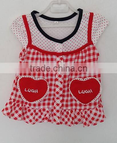lovely girls red dot and grid embroidered dress for summer
