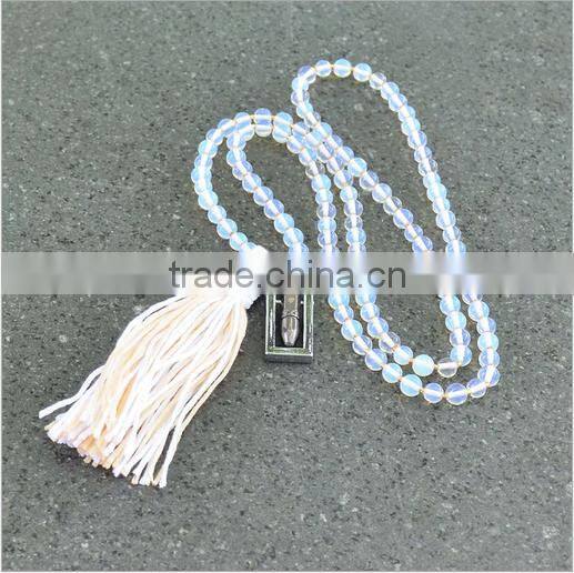 Fashion Long Hand Knotted Druzy Tassel Necklace, Druzy Beaded Neckalce