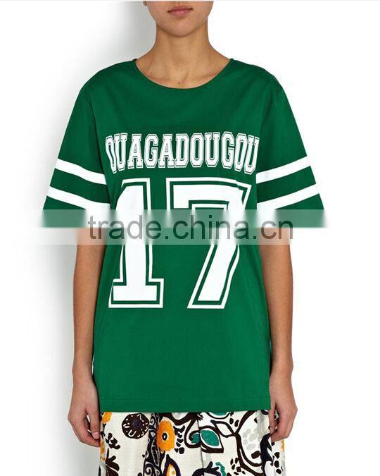 fashion girls streetwear Green long printed Baseball Jersey custom made with high quality dry fit technical performace fabric