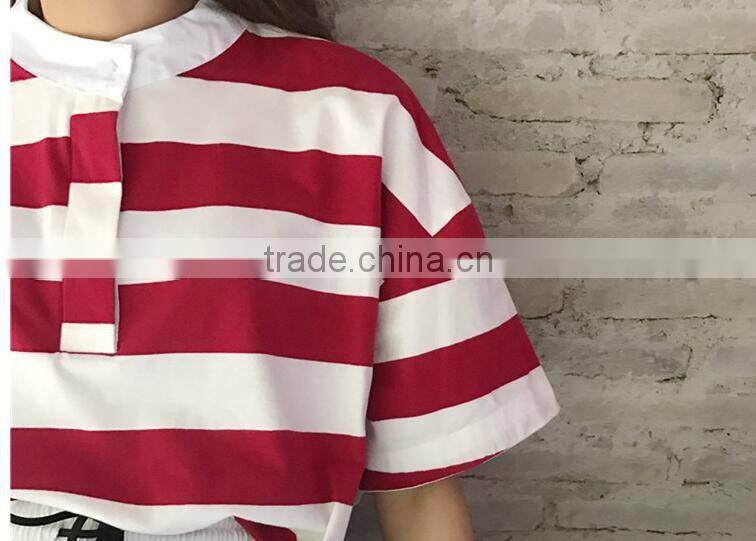 Summer wear the new personality joker contracted stripe T-shirt with short sleeves female students show thin blouse