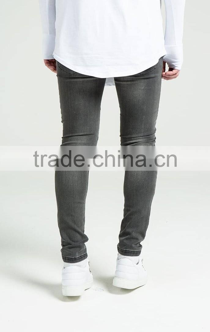 Latest design high quality men 's khaki denim men's strech biker big holes jeans made in china