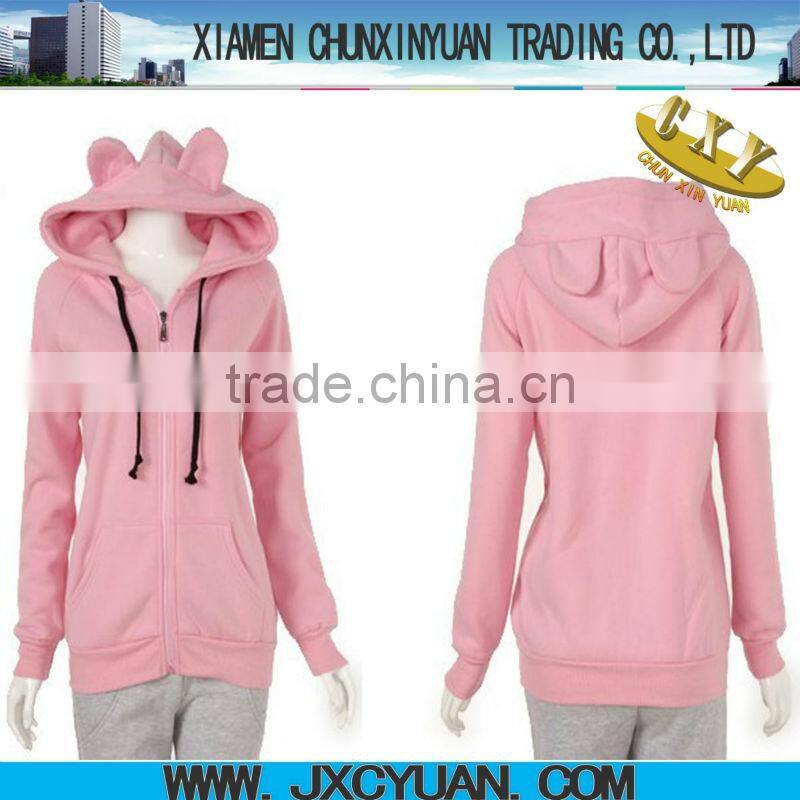 hot sale fashion hoodie plain with ears for women and girls PINK