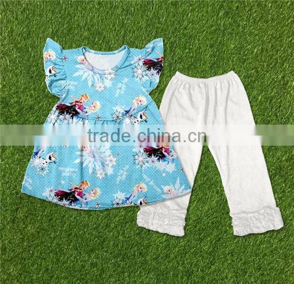 Children sets girls ruffle outfit top and capri back to school clothing set korean kids clothes wholesale
