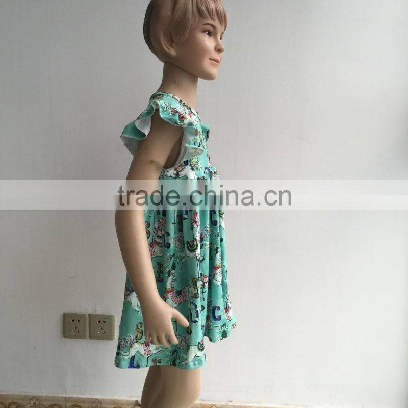 QL-411 fashion carousel pattem design flutter puff sleeveless baby dresses 2016