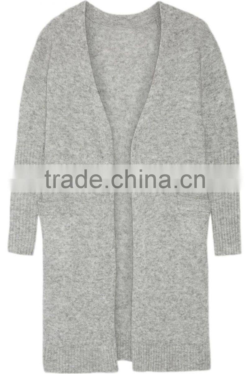 Long Version Women Wearing Knitted Cardigan with Ribbed Cuffs and Hem with Multi Colors Options