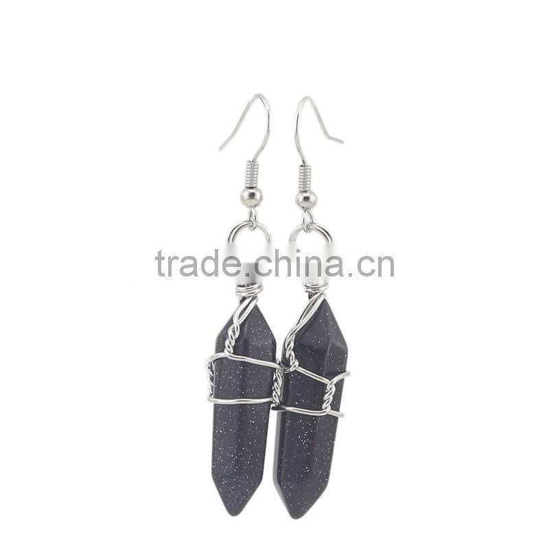 Silver Wire Wrapped Hexagon Prism Amethyst Natural Stone Drop Earrings