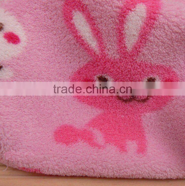 2013 New design printed coral fleece blanket,animal pattern coral fleece fabric, bunny printed coral fleece
