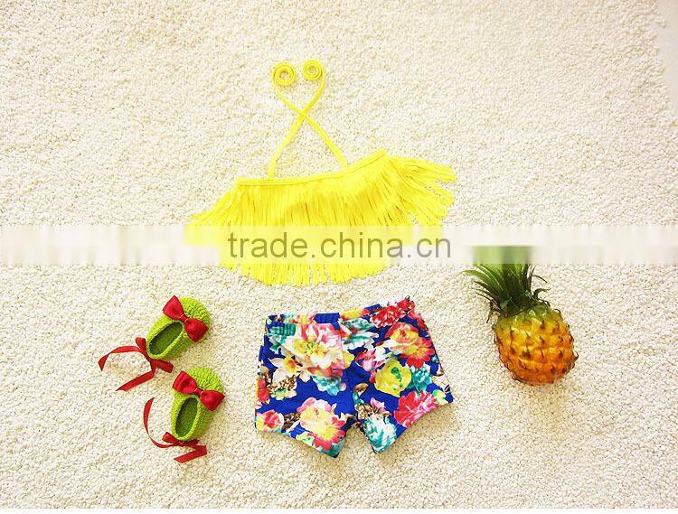 DC-YJM-0013 Latest flower cute pants children wholesale modeling swimwear