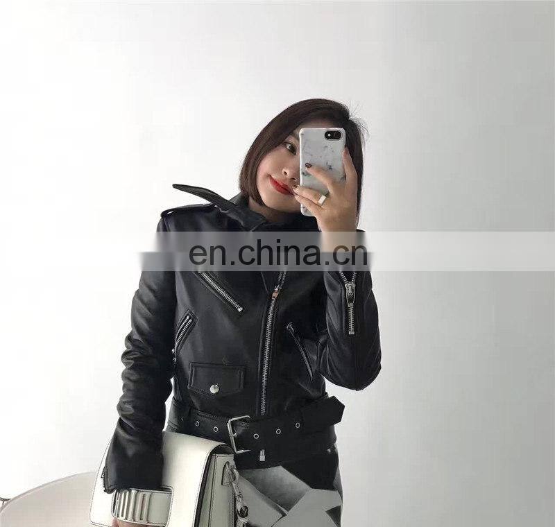 Handsome Motorcycle Spring Jacket Short Leather Zipper Jackets Leather for Women