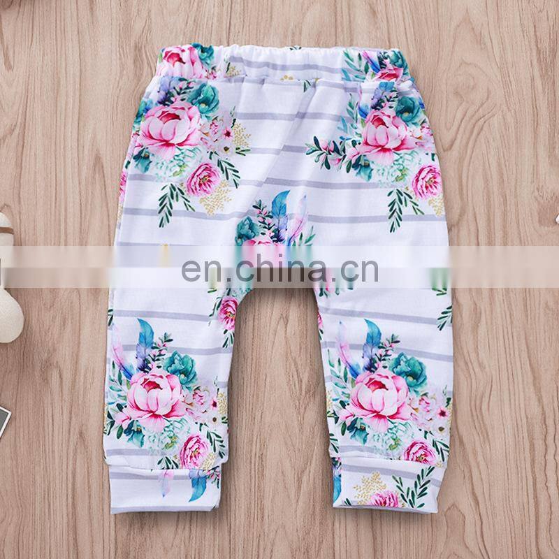2019 Summer "isn't she lovely" letter print girls cotton tshirt & kids floral striped pp pants & headband 3pc set