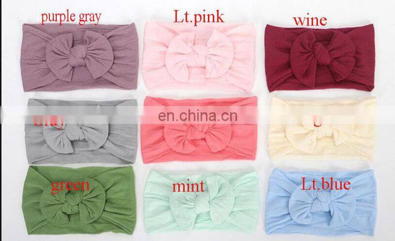 Baby turban nylon headwrap Kids Girl Handmade Soft Headbands with Bow Solid Color 18Colors