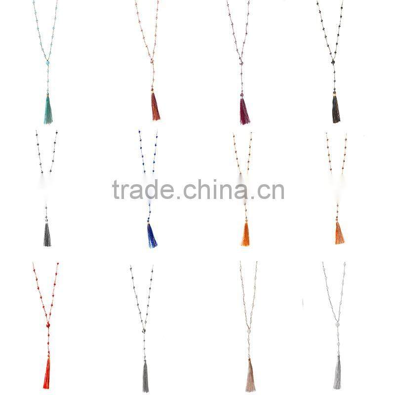 China latest beaded tassel necklace, long pendant necklaces for girls