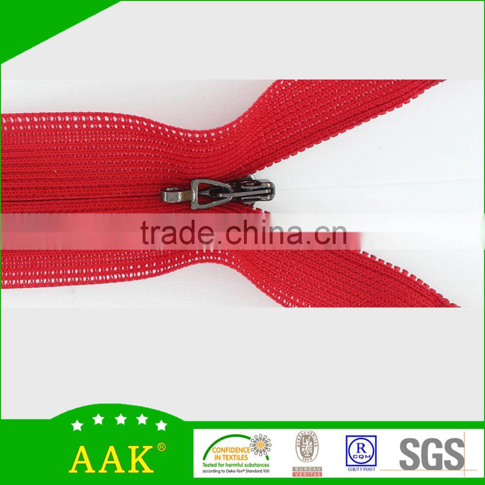 3# silver wedding dresses invisible zips with metallic color triangle hook slider