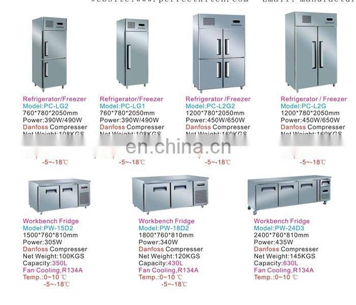 1500mm 1800mm Stainless Steel Commercial Under counter Freezer with export standard