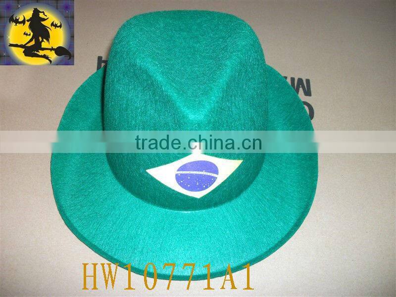 Green Felt Brazil Top Hat with Yellow Ribbon