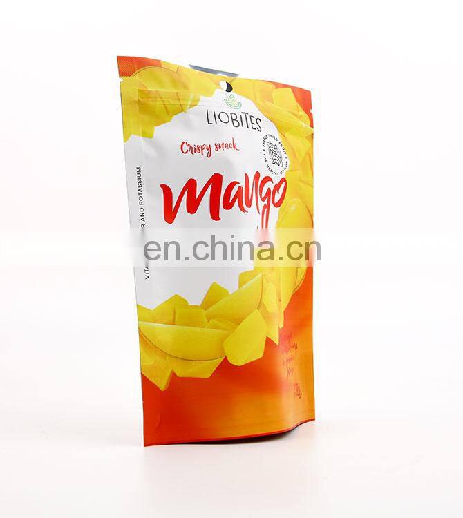 Mylar bags custom printed dried mango snack food matt window zipper packaging pouch