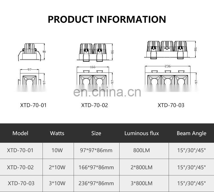 Commercial Anti Glare COB Aluminum Down Light Indoor Home Office 10W 2*10W 3*10W LED Linear Grille Lamp