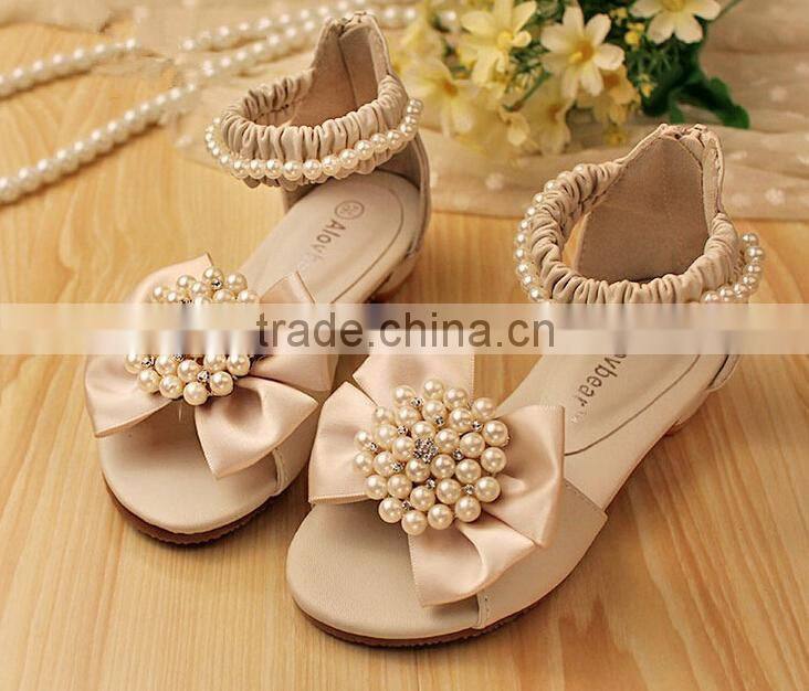 Wholesale baby girls shoes beige and pink with pearl baby girls dress shoes kids sandals