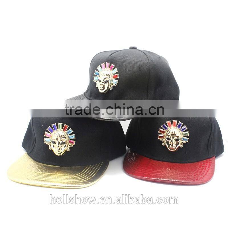Personalized Metal Pharaoh Embellishment Leather Brim Customize Snapback Hats