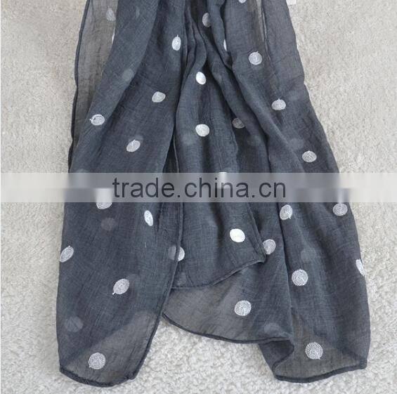 Fashion Spring Summer Dot Embrodiery Wide Cotton Custom Scarf