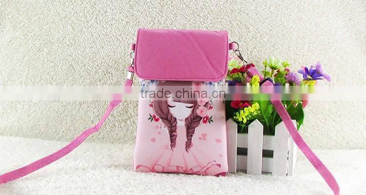 Wholesale pu lovely cartoon girl mini crossbody cell phone bag