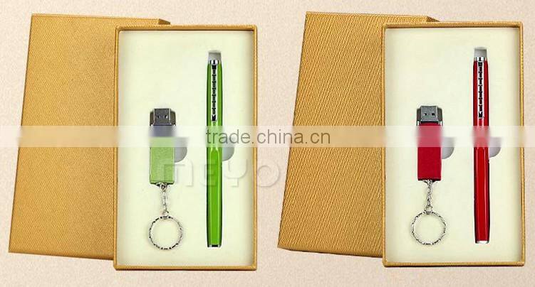 New arrival usb key disk with chain and capped metal touch pen gift set