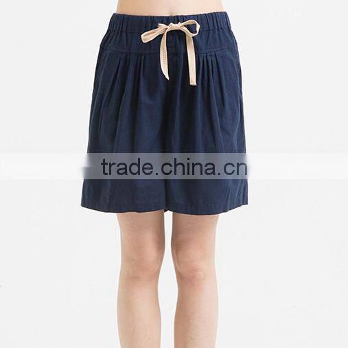 Cotton and Linen Navy Blue Ladies Shorts
