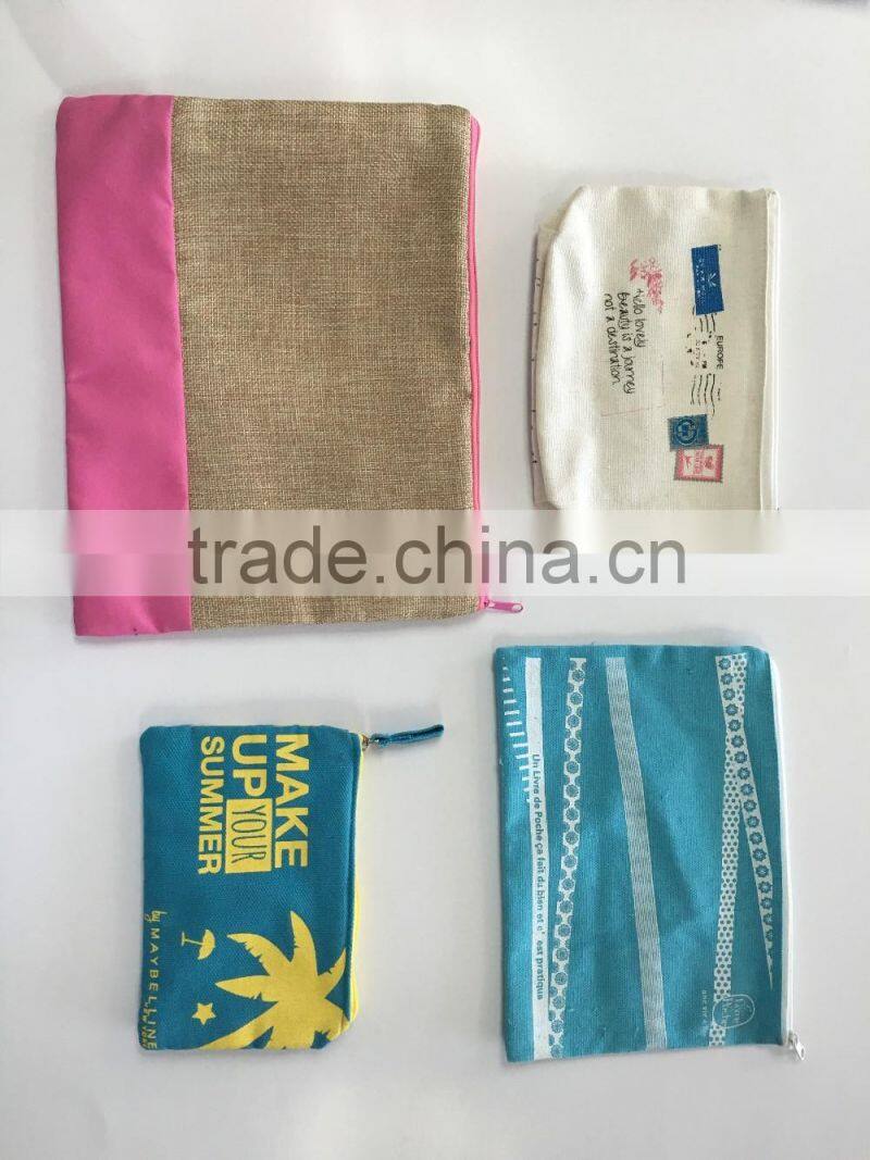 HOT !!! Natural feel allover printing canvas pouch cosmetic bag