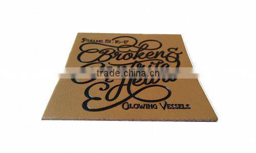 Custom good quality brown embossed leather logo patch