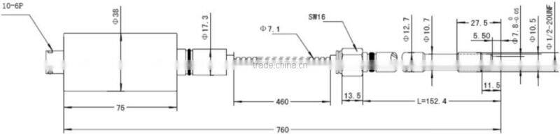Melt pressure transducer with flexible tube , wire connect, pressure sensor