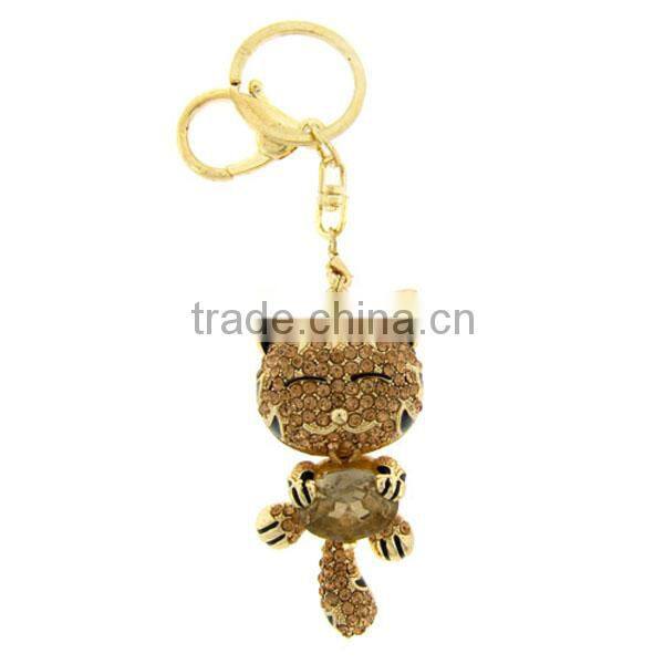 Crystal accents tiger head keychain