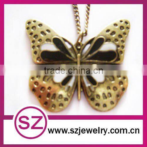 Antique night owl necklace enameled brass pendant necklace