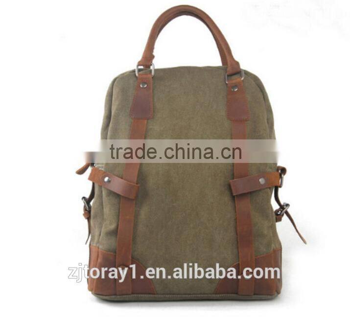 Vintage Leather Canvas Rucksack Backpack Tote Bag
