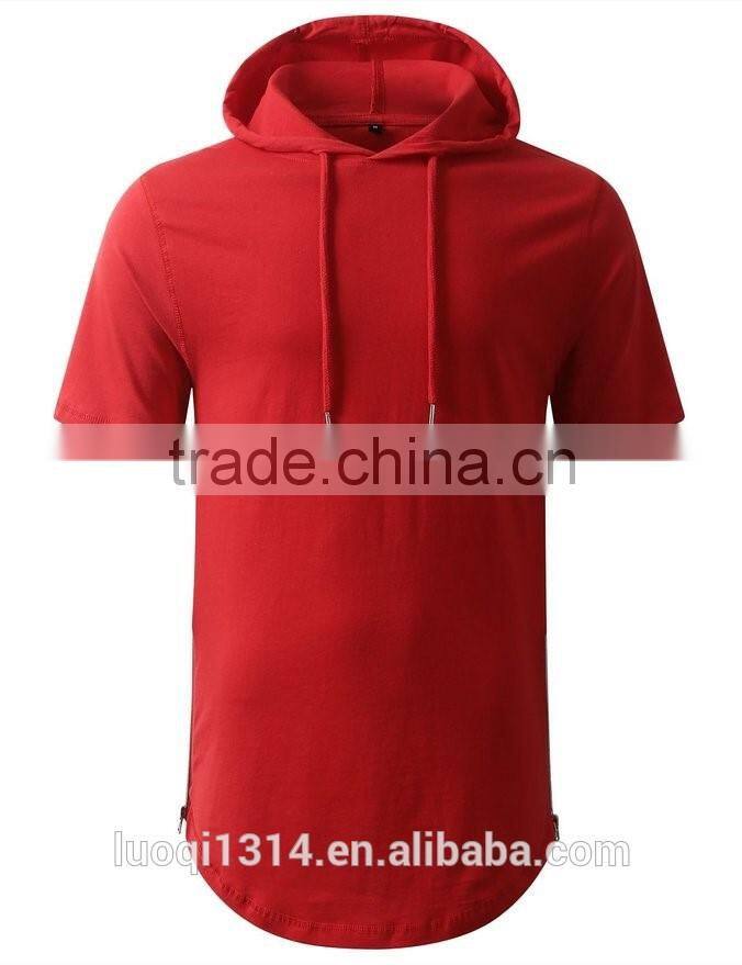 Mens Hip Hop Longline Pullover Short Sleeve Hoodie Shirt