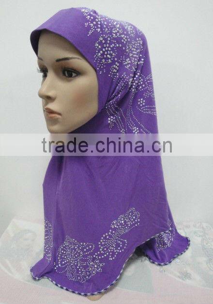 H123 new design one piece muslim hijab with rhinesones