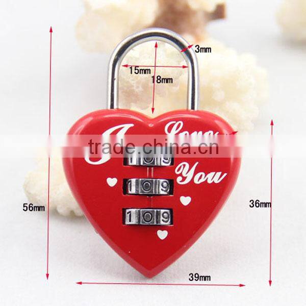 Factory Direct Hot Sale 3 Letters Zinc Alloy Combination Heart Shape Padlock